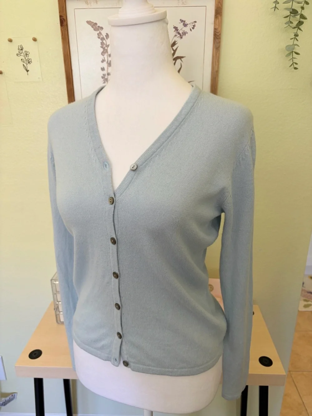 Preview Collection Silk Cashmere Blend Light Blue Button Front Cardigan Sweater